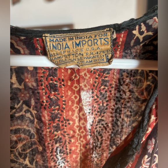 Vintage 60s/70s Indian Cotton Gauze Blockprint Midi Boho Hippie Dress Size L - Picture 16 of 16